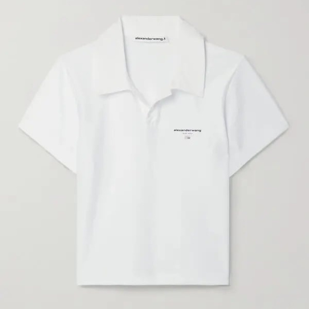 Authentic ALEXANDER WANG Shrunken Polo Shirt with Logo Print. Size S